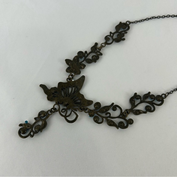 Vintage Ornate Butterfly Necklace with Blue Rhinestone - Picture 3 of 6